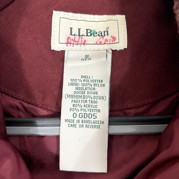 LL Bean Long Parka Goose Down Jacket Suede Quilted Women's S Burgundy Sherpa - Picture 4 of 11